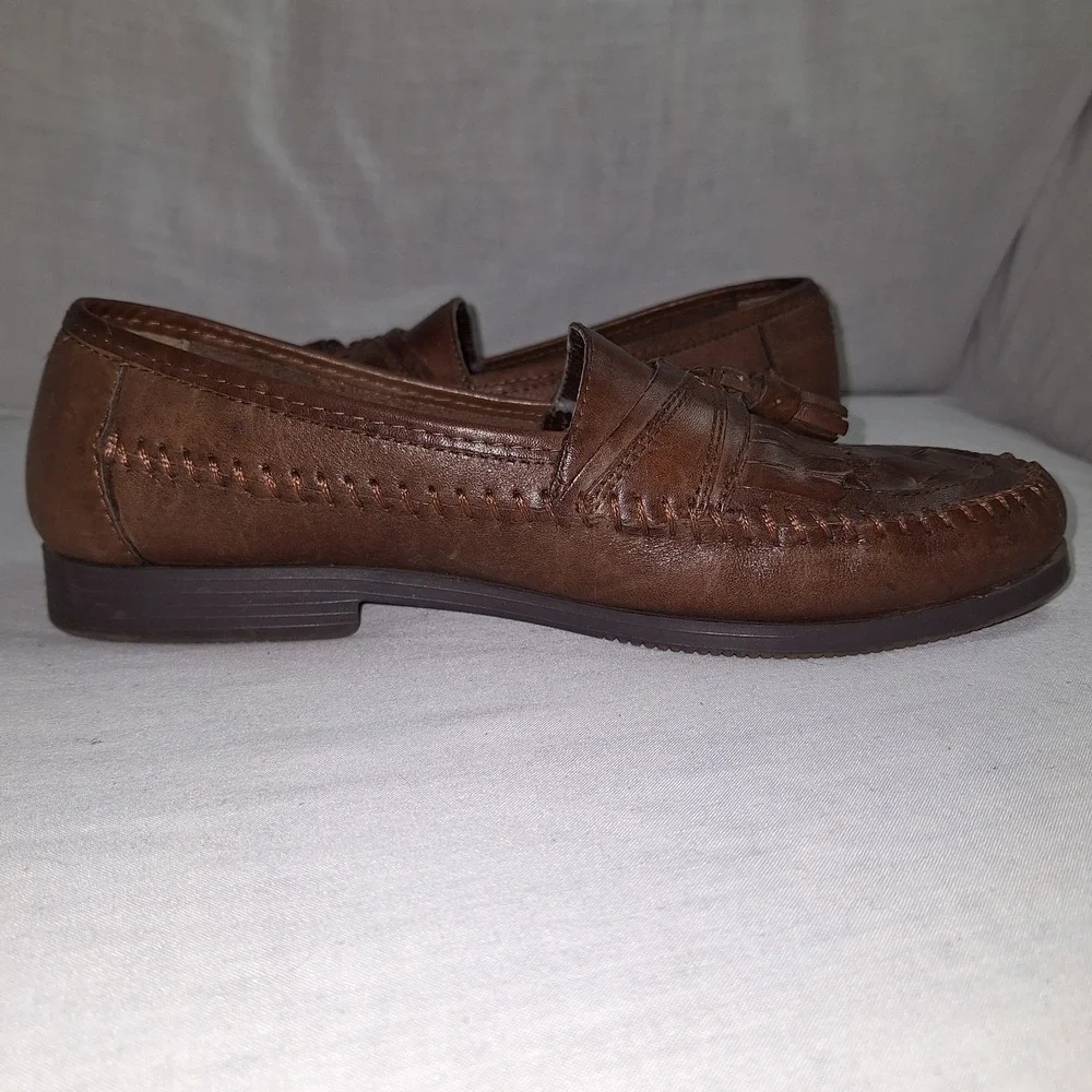 GIORGIO BRUTINI MENS SHOE 9 M WOVEN BARTELL‎ KILTED TASSEL LOAFER NWOB BROWN